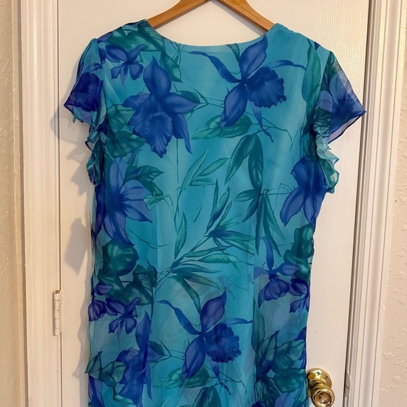 NWT Miss Dorby Blue Floral Print Sheer Overlay Formal Dress 18 - Picture 5 of 8
